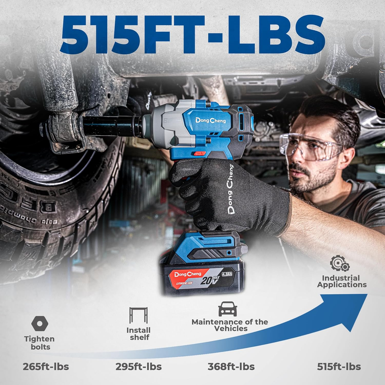 Llave de impacto sin escobillas de 20 V, alto torque de 515 pies-libras