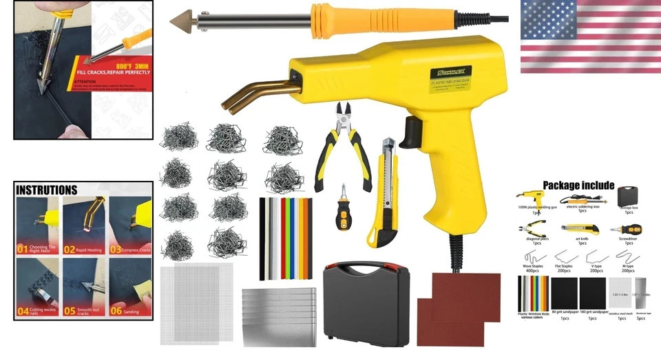 Plastic Welder Kit Hot Stapler Repair 2 in 1 Car Bumper Crack Fix 1000pcs