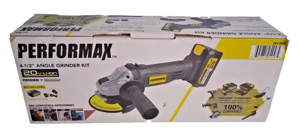 Performax 20V Cordless 4-1/2&Prime; Slide Switch Angle Grinder Kit Battery & Charger