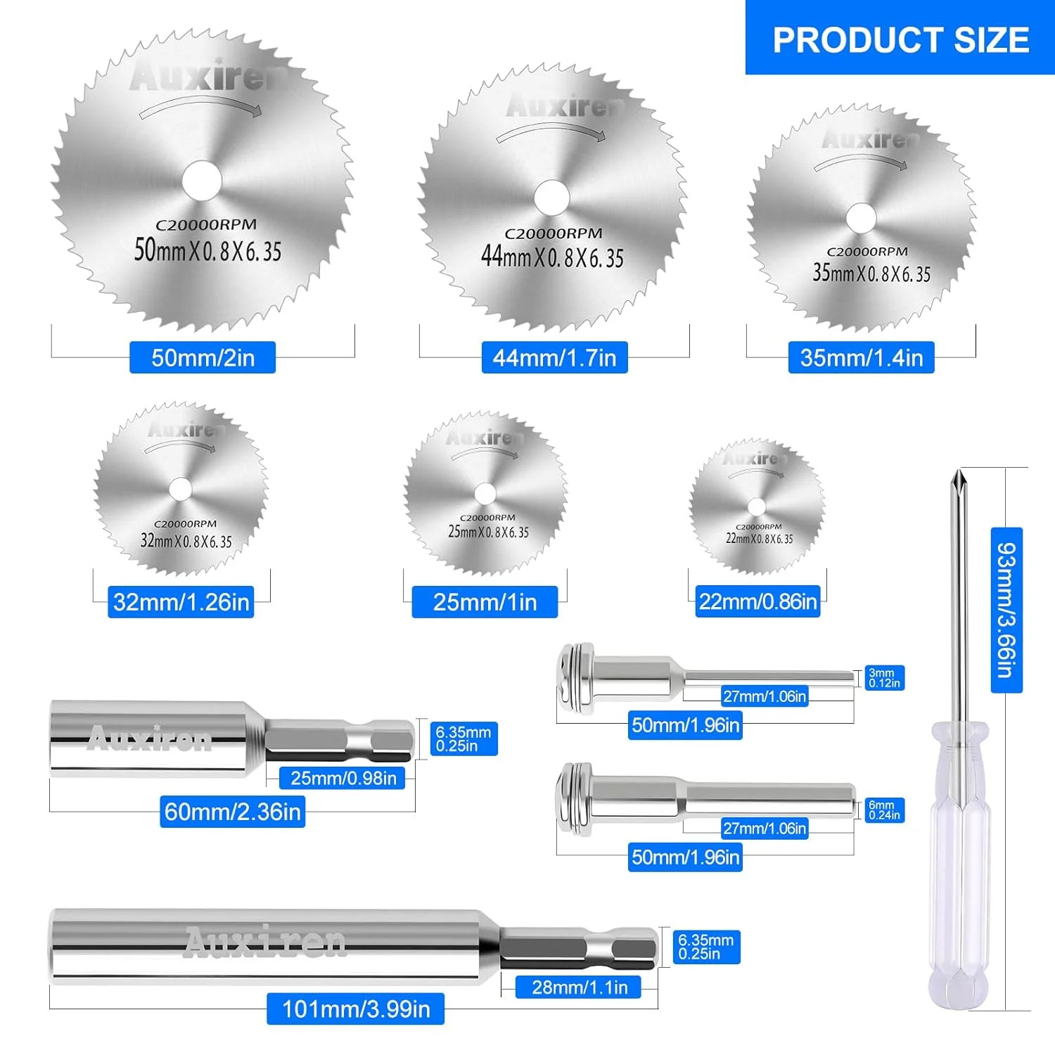 11 PCS Rotary Drill Saw Blades: 6 PCS Mini Circular Saw Blades with 2 PCS 1/4&Prime; H
