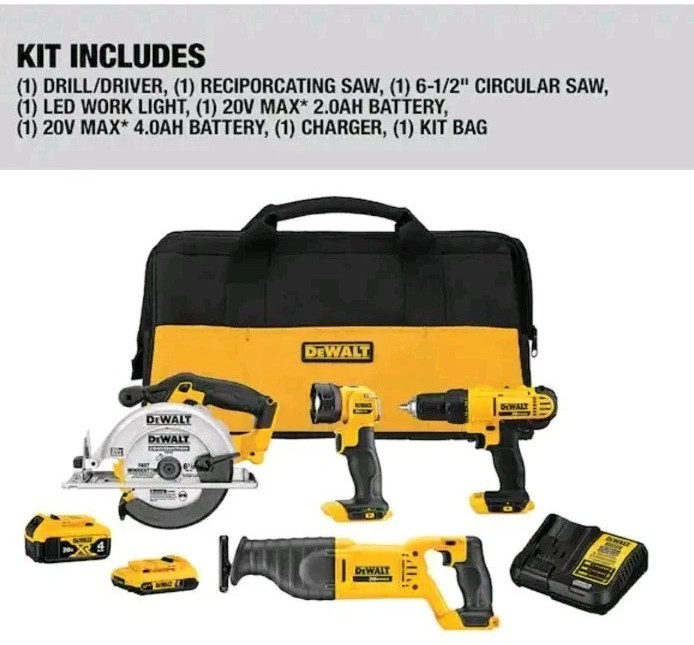 NEW Dewalt DCK445D1M1 20V MAX Cordless 4 Tool Combo 2 Battery Kit