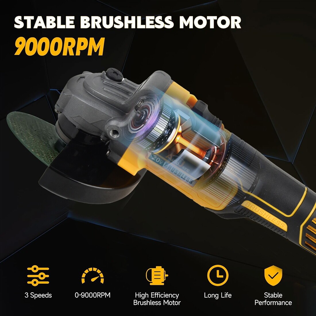 Cordless Angle Grinder for Dewalt 20V Battery 4-1/2&Prime; Brushless 9000RPM Tool Only