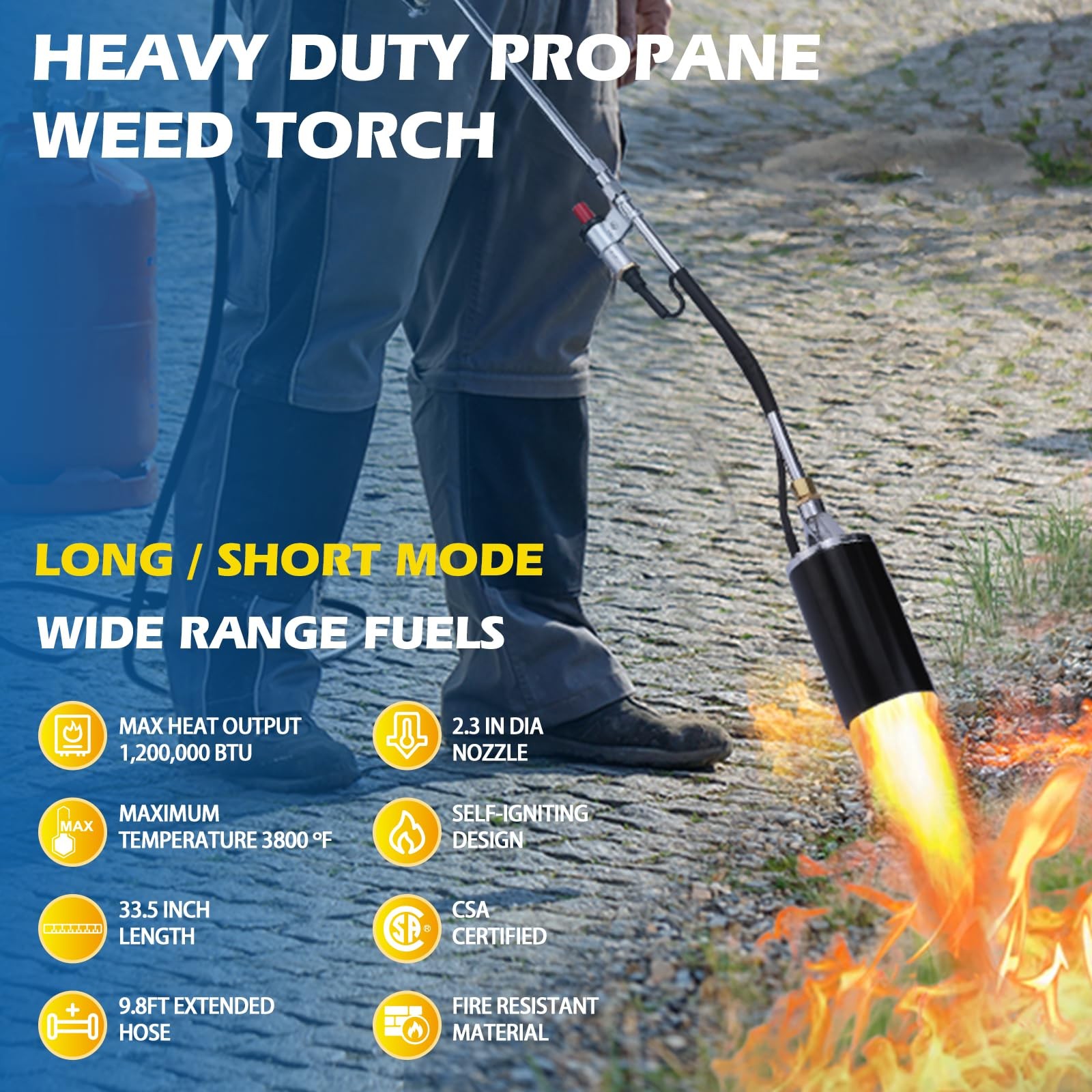 LZONEY Propane Torch Weed Burner Kit, 1,200,000 BTU Long/Short Mode,10FT Hose…