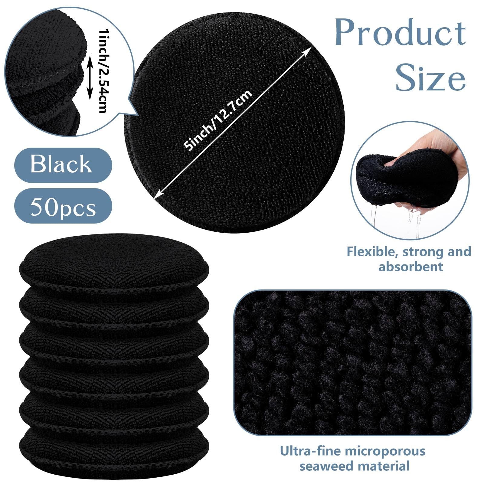 Car Detailing Microfiber Wax Applicator Wash Pads Black 5 Inch Auto 50 PCS