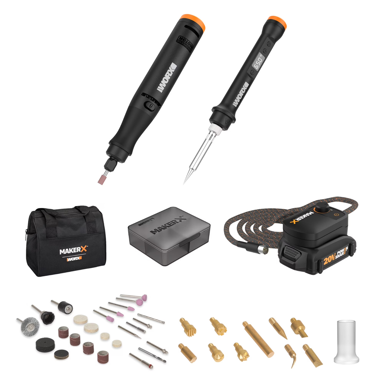 Worx MakerX WX988L 2pc Crafting Tool Combo Kit – Rotary Tool + Wood & Metal Craf
