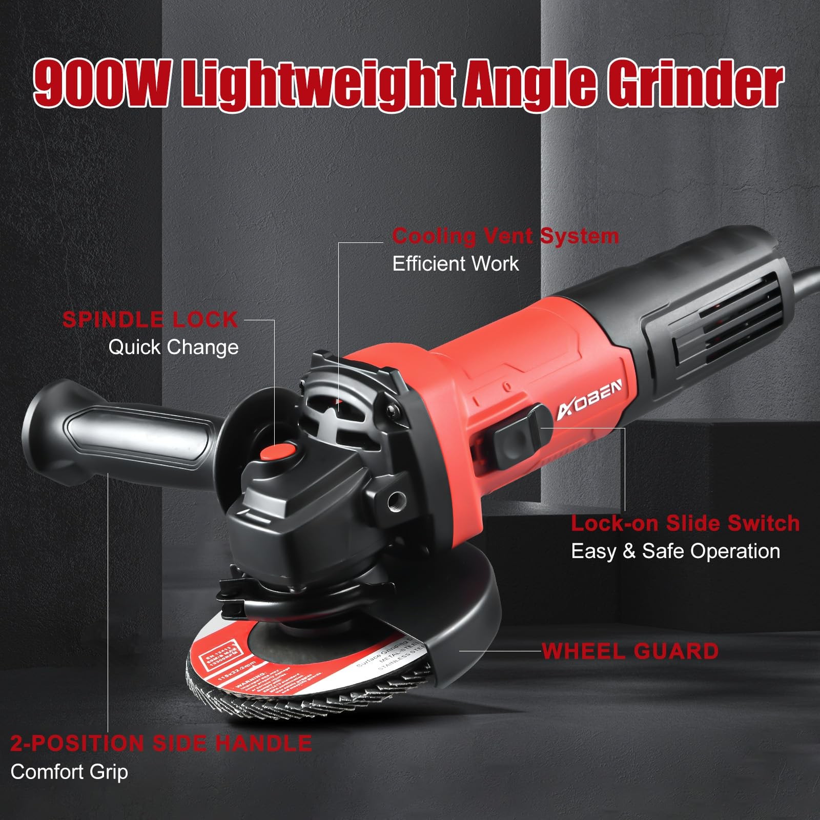 900W Angle Grinder 4-1/2 inch | 7.5Amp, 11000 RPM Corded Electric Grinder Too…