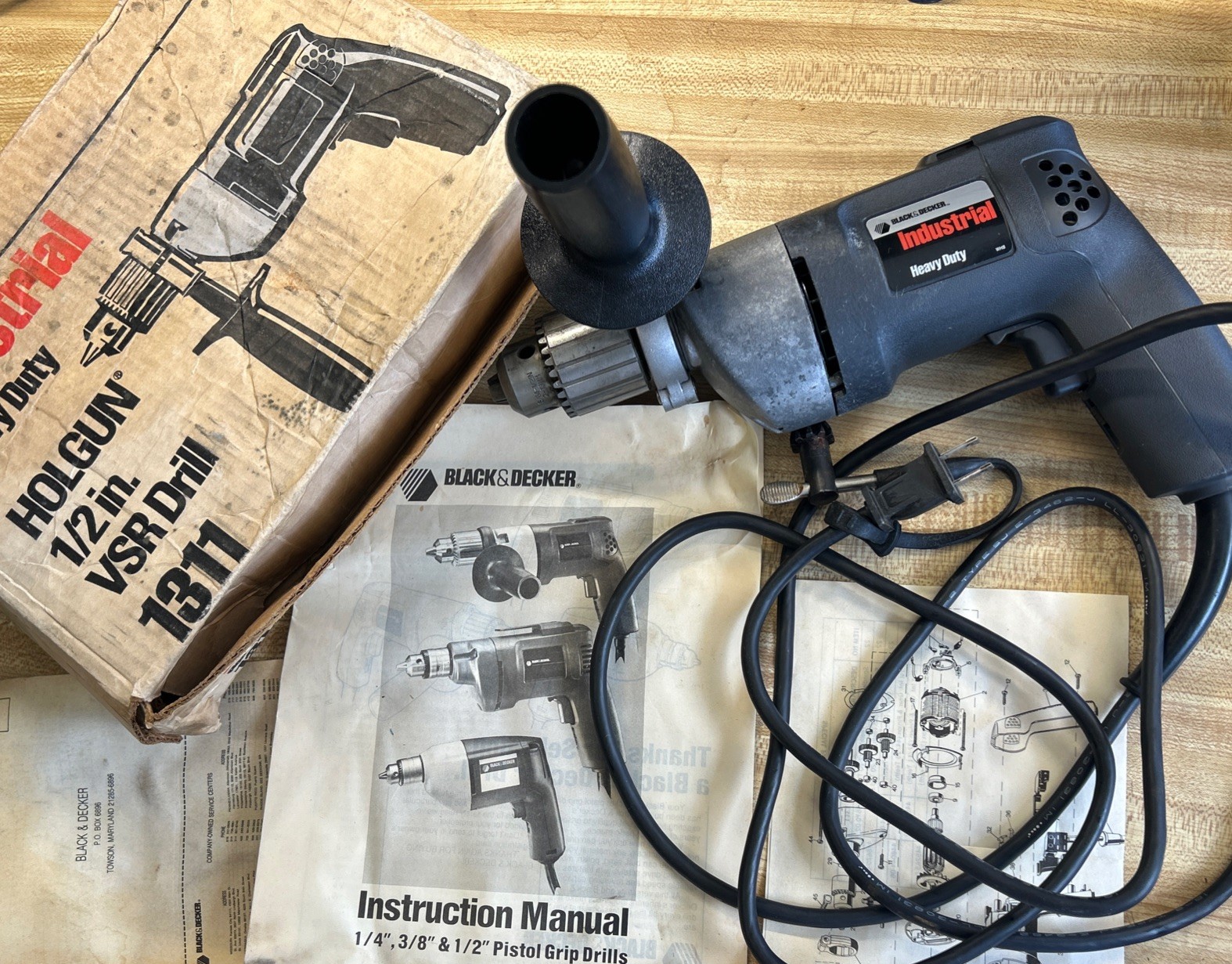 BLACK & DECKER 1311 Industrial Heavy Duty VSR Holgun Drill 1/2&Prime; Reversible W-Box