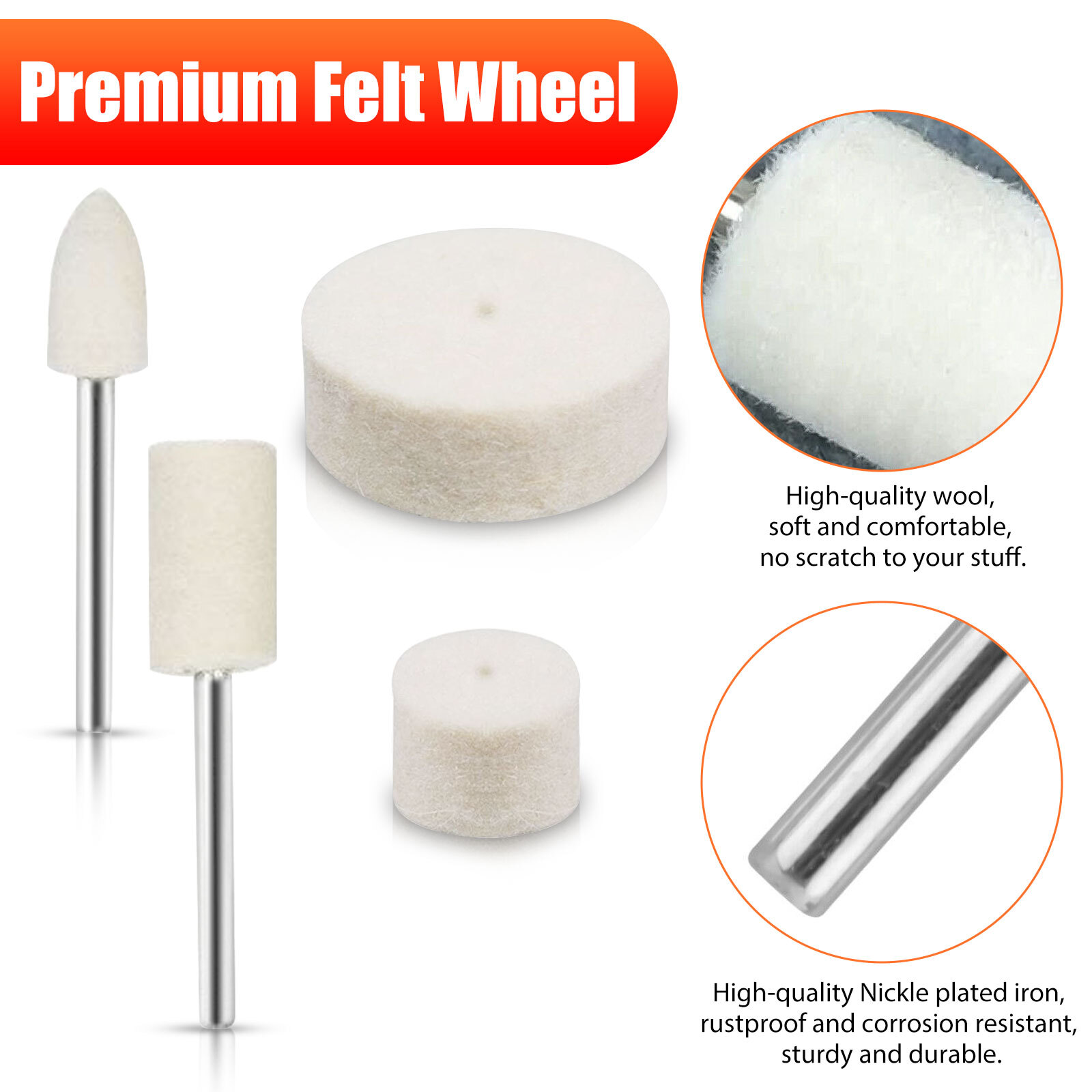 129Pcs Wool Felt Buffing Pads Polishing Wheel For Dremel Grinder