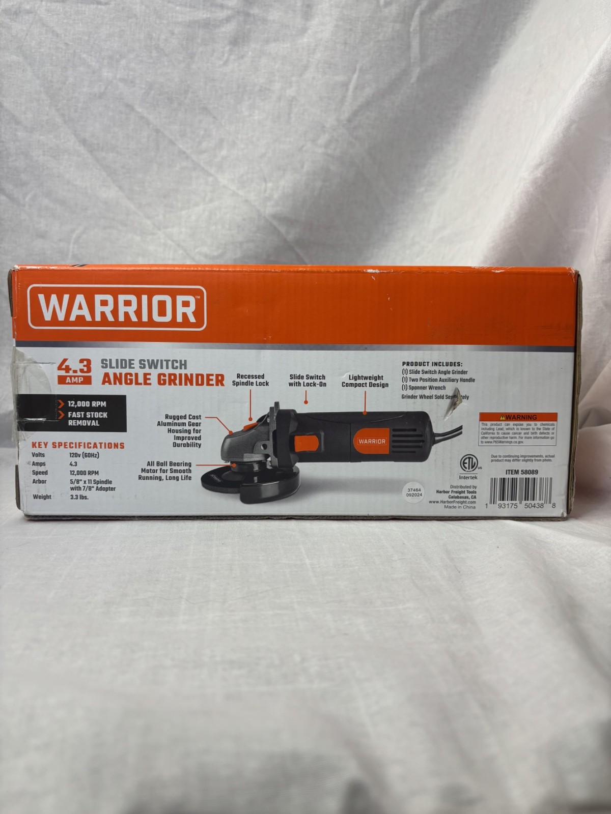 Warrior 4.3 AMP Slide Switch Angle Grinder with 12,000 RPM – Item #58089