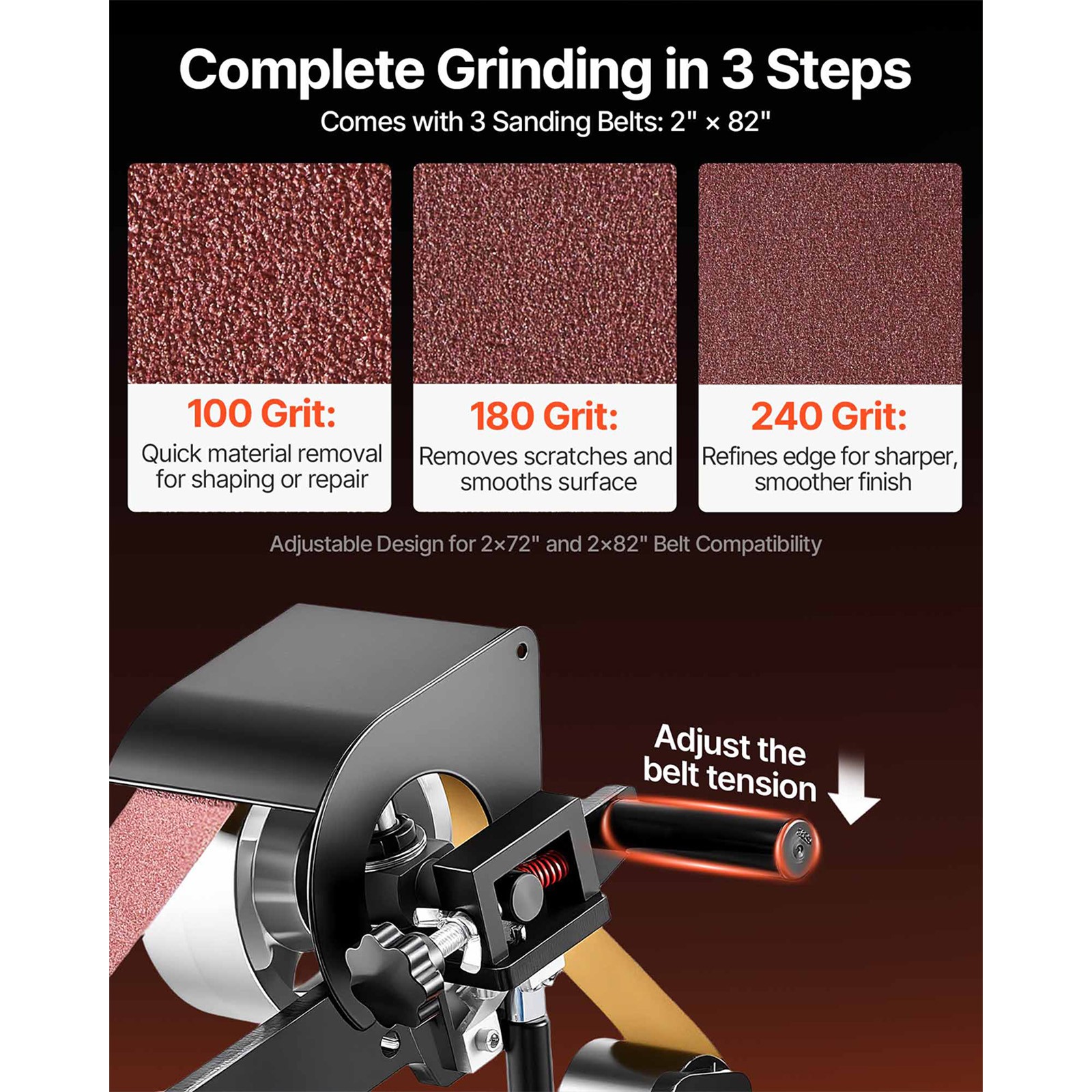 Belt Grinder 2&Prime; x 82&Prime; Complete Chassis with 2HP Motor & VFD Combo