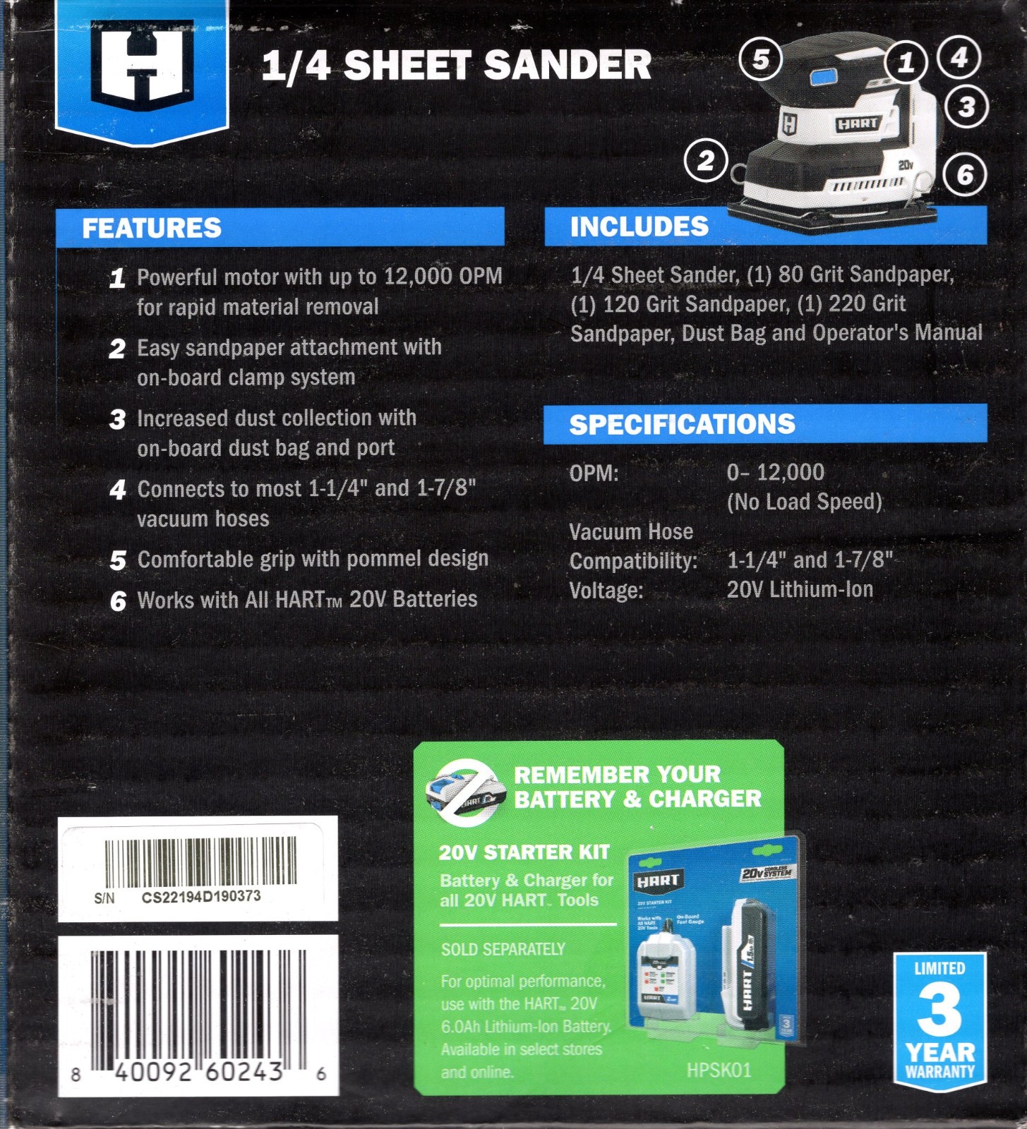 HART HPSD50 20-VOLT 20V CORDLESS 1/4 SHEET SANDER W/PAPER (BARE) – NEW & SEALED!