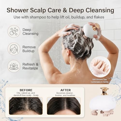 Electric Scalp Massager for Long Hair, Tangle-Resistant Waterproof Head