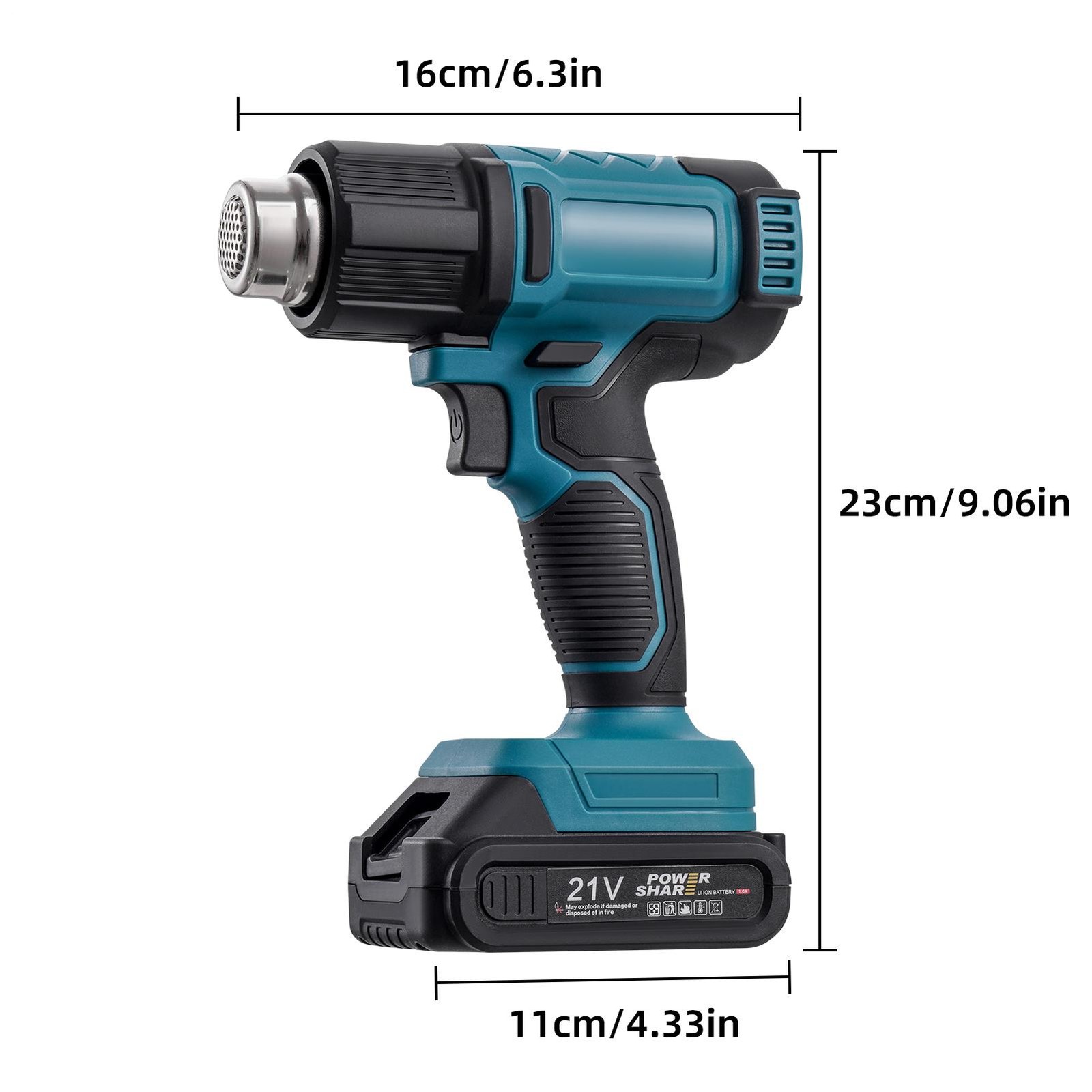 350W Cordless Heat Gun Hot Air Gun 21V Max Li-ion Battery W/3 Nozzles