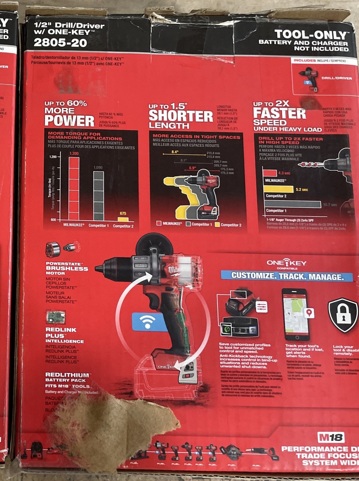Milwaukee 2805-20 M18 18V FUEL Cordless 1/2&Prime; Drill/Driver w/ ONE-KEY (Tool Only)
