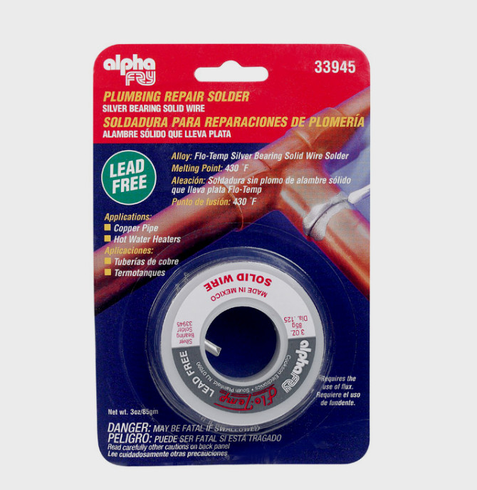 Alpha Fry PLUMBING REPAIR SOLDER Lead-Free Silver Solid Wire 0.125&Prime; D 3 oz 33945