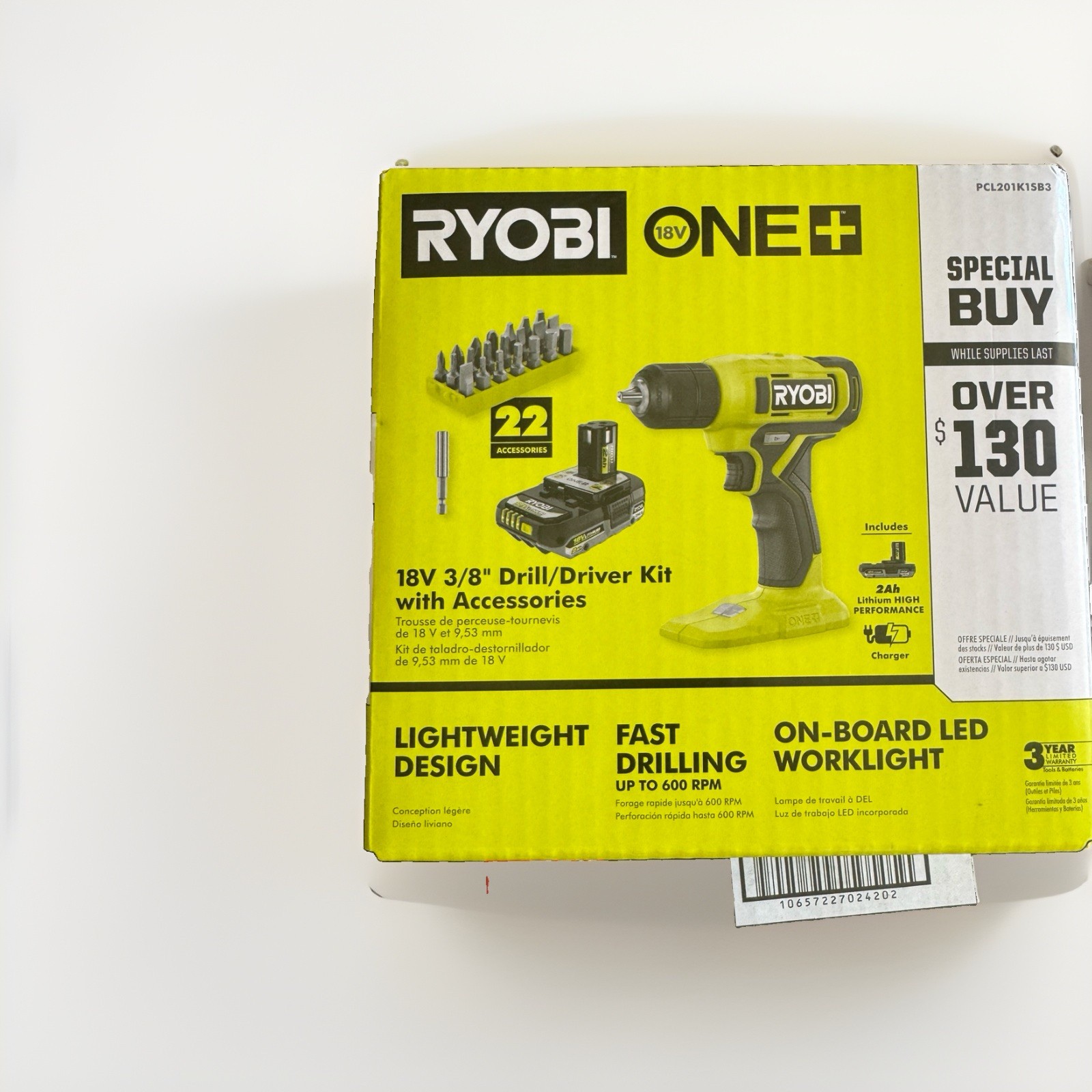 NEW Ryobi ONE+ 18V 3/8” Drill Driver Kit PCL201K1SB3 w/ Battery Charger Bits