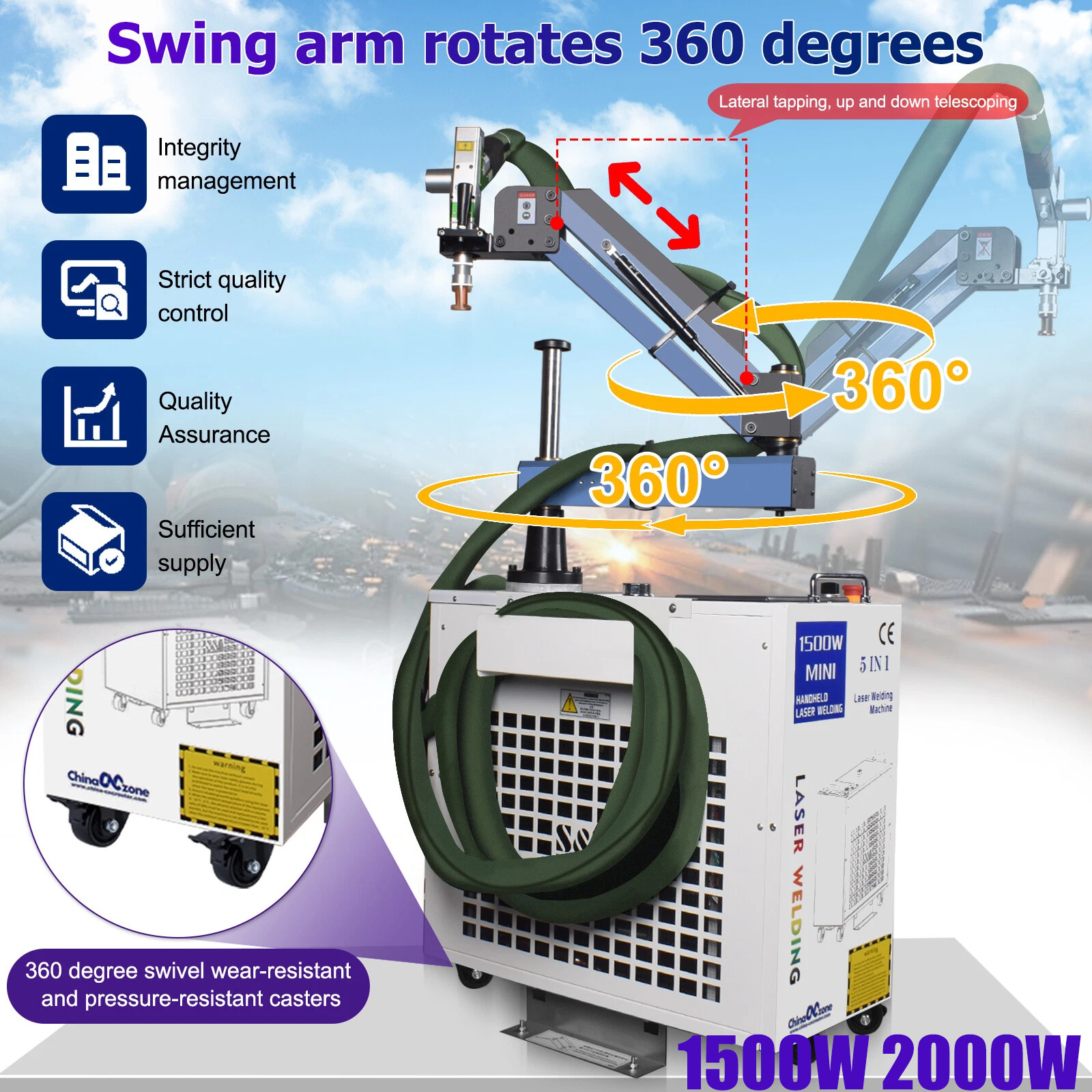 1500W 2000W BWT 5IN1 Welder Fiber Laser Welding Cutting Cleaning Machine