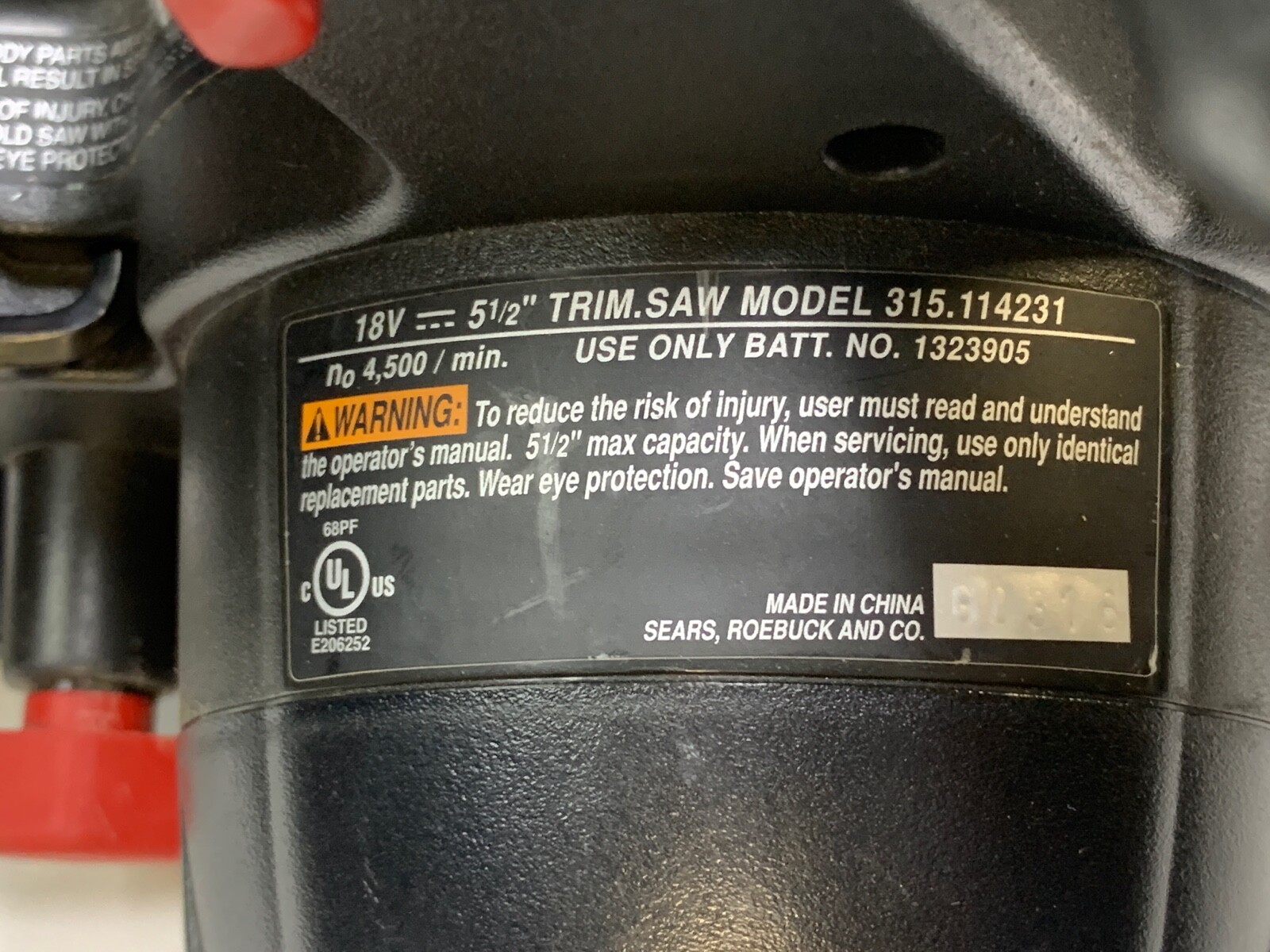 CRAFTSMAN 18.0 VOLT EX TRIM SAW 5 1/2 INCH MODEL 315.114231 WITH NO BATTERY TOOL