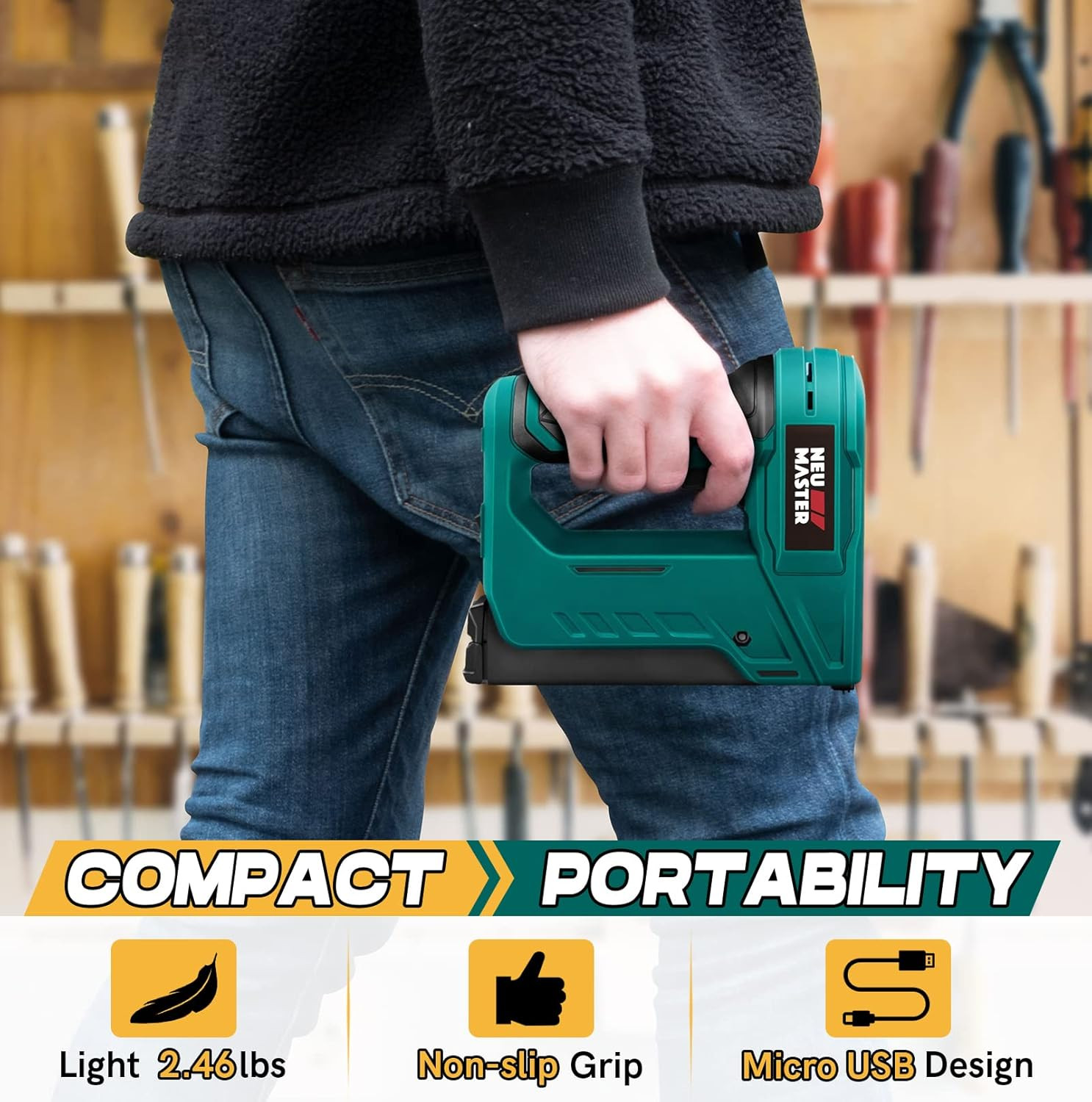 NEU MASTER Electric Staple Gun for Wood – Cordless Stapler Gun with T50 Staples,