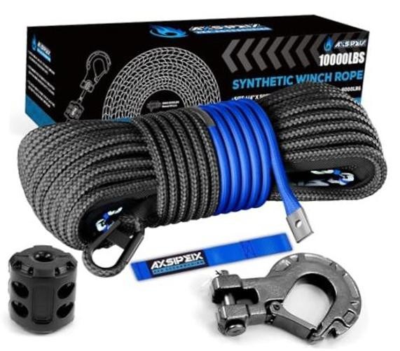 Synthetic Winch Rope Kit, 1/4&Prime;x50ft(Black)-10000lbs 1/4&Prime;x50ft(Black)-10000lbs
