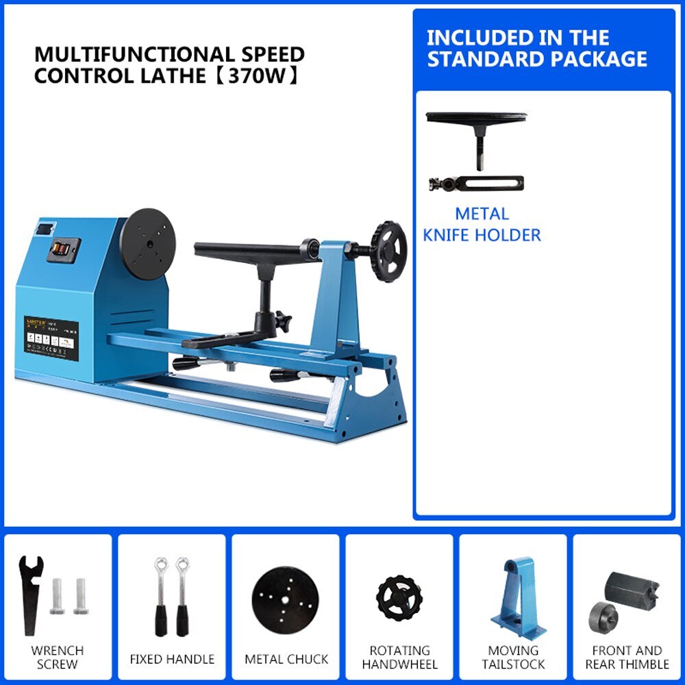 Lathe Wood Turning Machine Woodworking Lathe Adjustable Speed Lathe 370W/550W