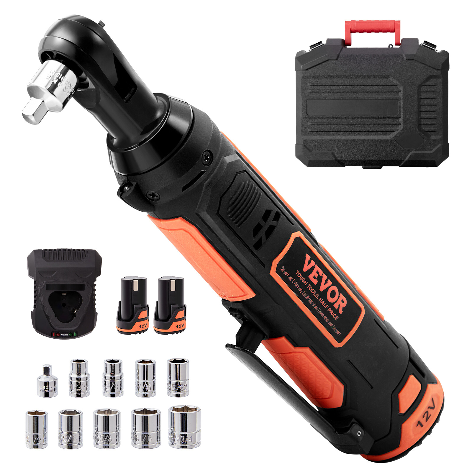 VEVOR Cordless Electric Ratchet Wrench Cordless Ratchet 3/8&Prime; 12V 2 Batteries