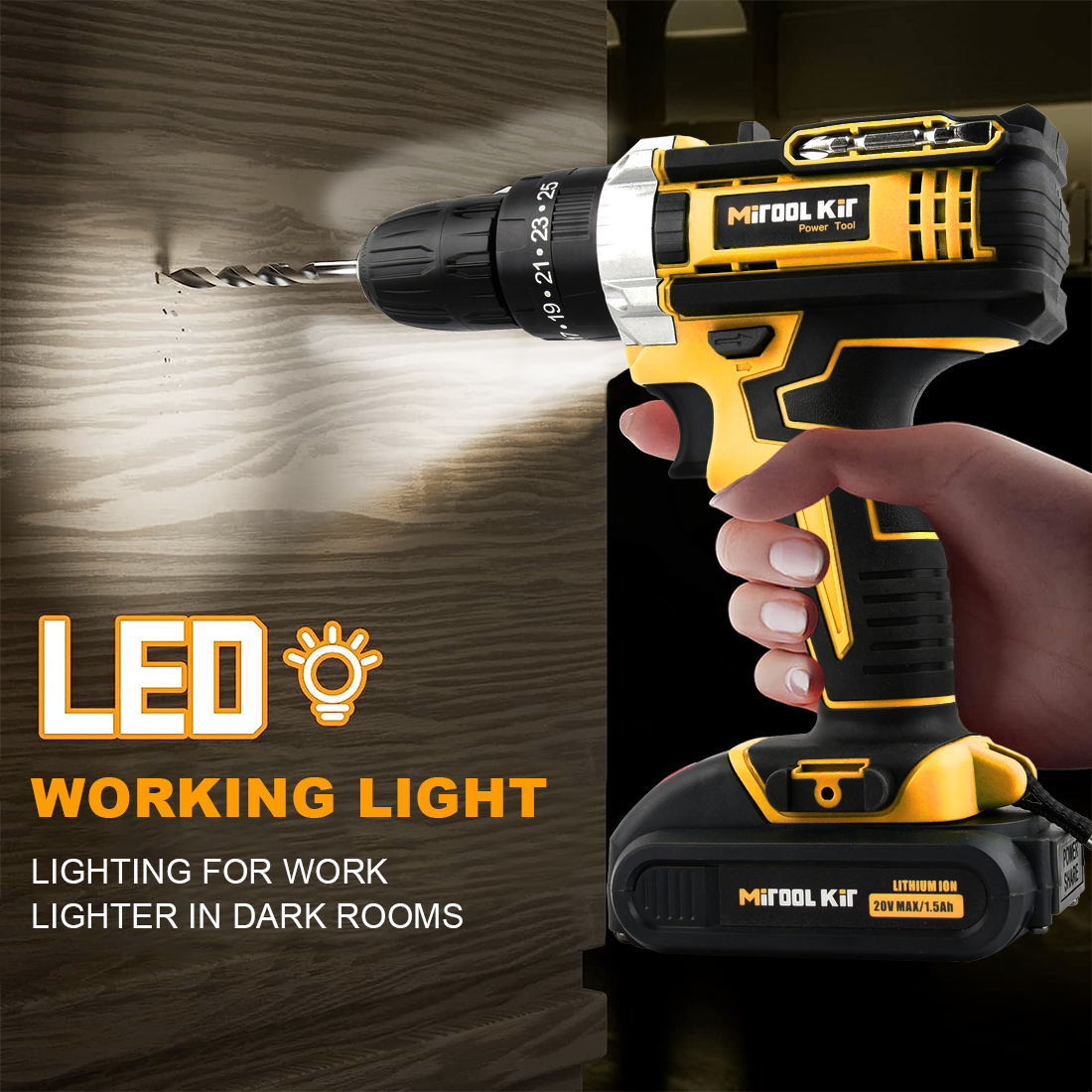20V Cordless Drill Set with Battery 1500mAh, 330In-lb Torque LED Light
