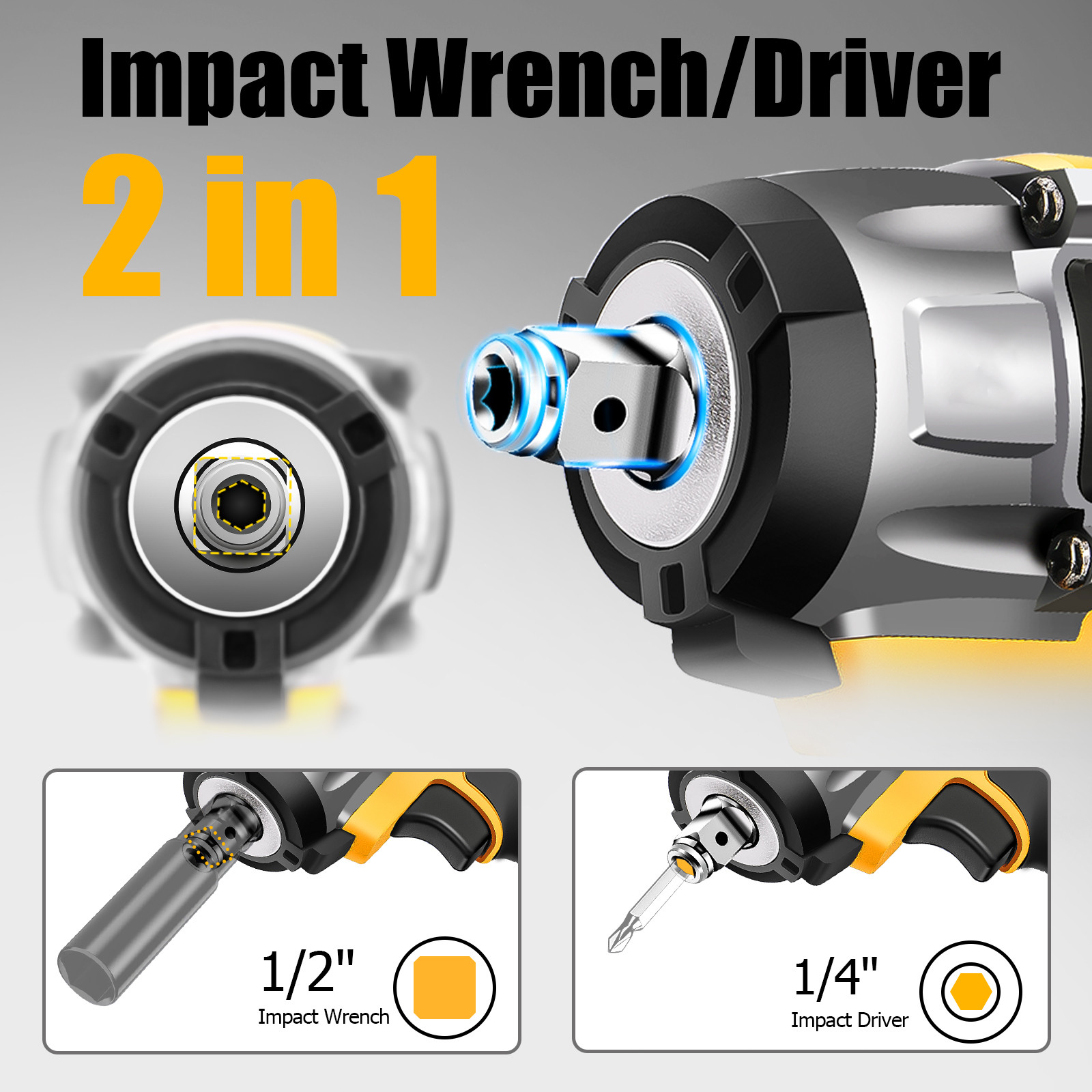 Cordless 3/8&Prime; Ratchet & 1/2&Prime; Impact Wrench Power Tool Set For Dewalt 20V Battery