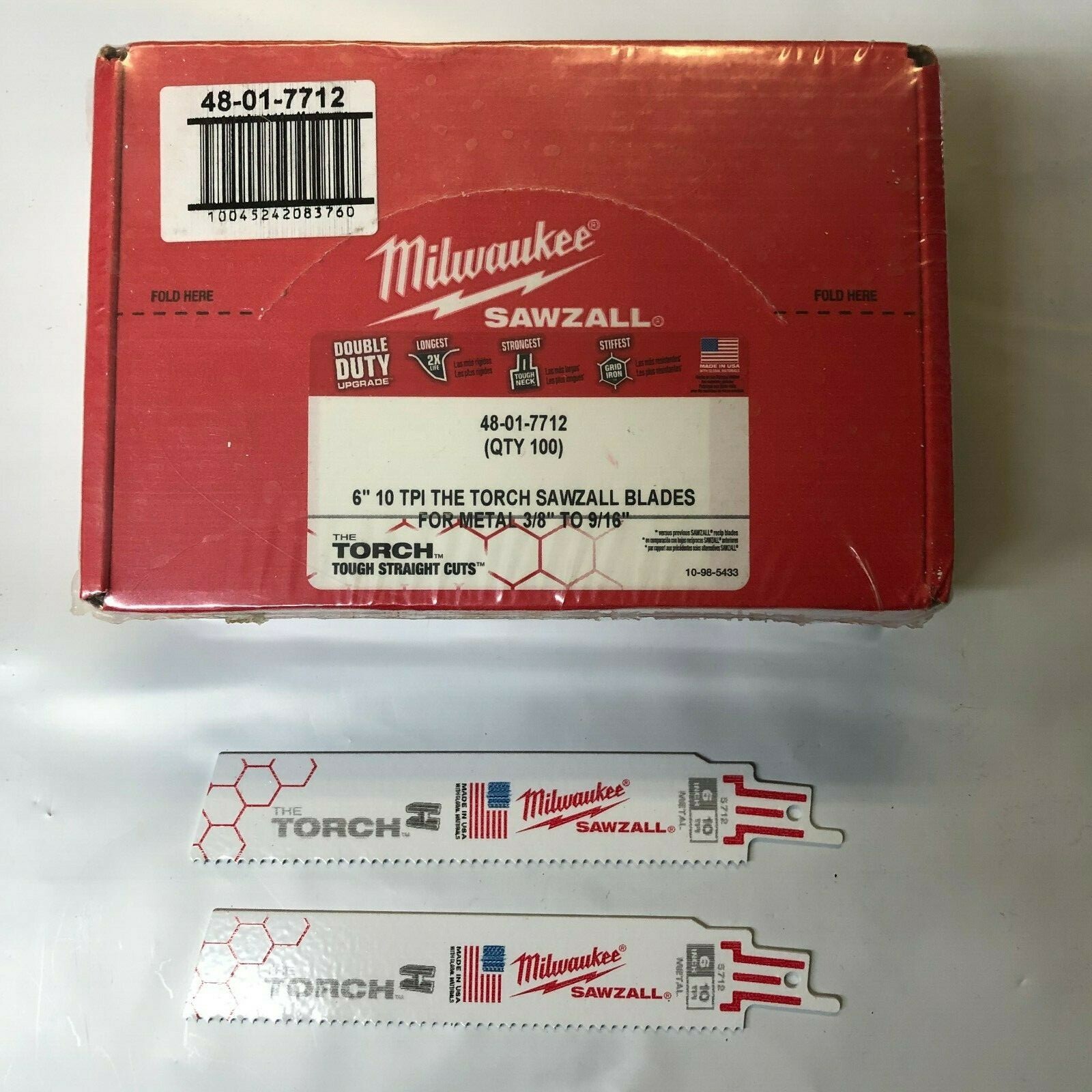 Milwaukee 100 Pack 6&Prime; Torch Sawzall 10 tpi Metal Blades 48-01-7712 2 DAY SHIP