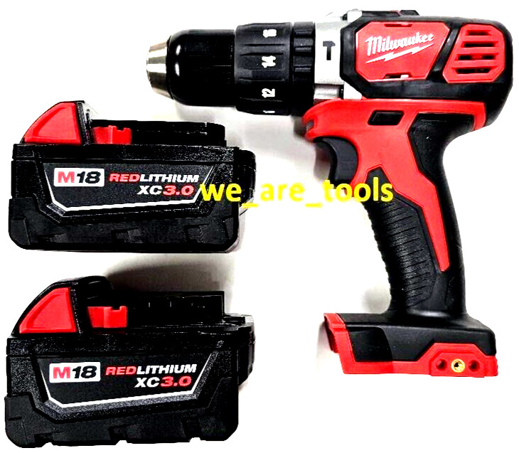 Milwaukee M18 2607-20 1/2&Prime; Hammer Drill, 2) 48-11-1828 3.0 AH Batteries 18 Volt