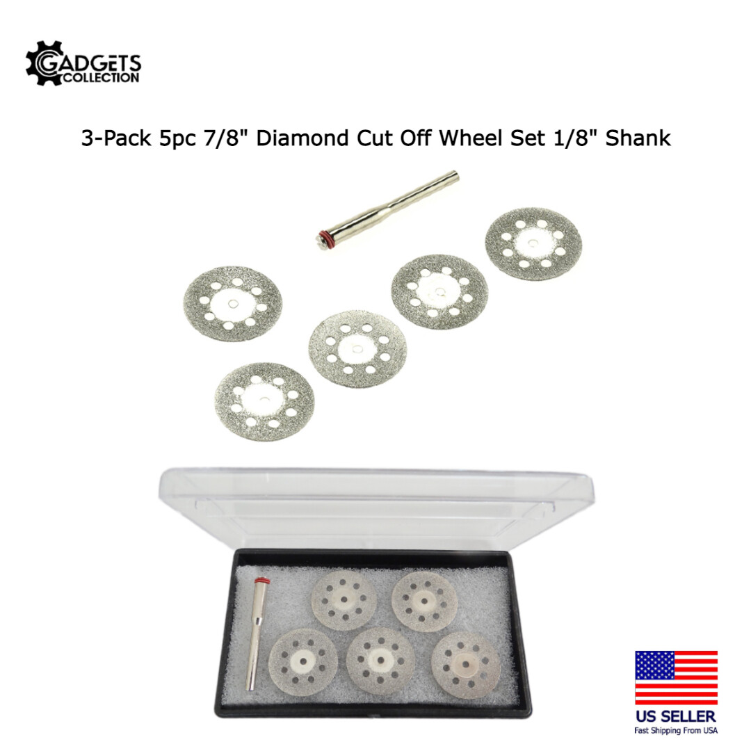 3 x 5pc Diamond Cut Off Wheel Set Lapidary Disc Saw Mandrel Abrasive Rotary Tool