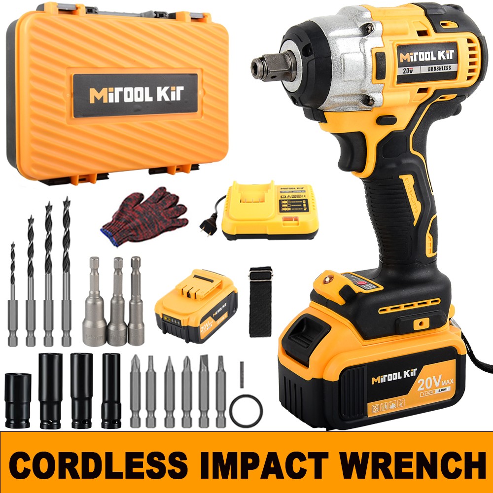20V Cordless Impact Wrench 1/2&Prime;600NM High Torque Brushless Drill W/4.0ah Battery