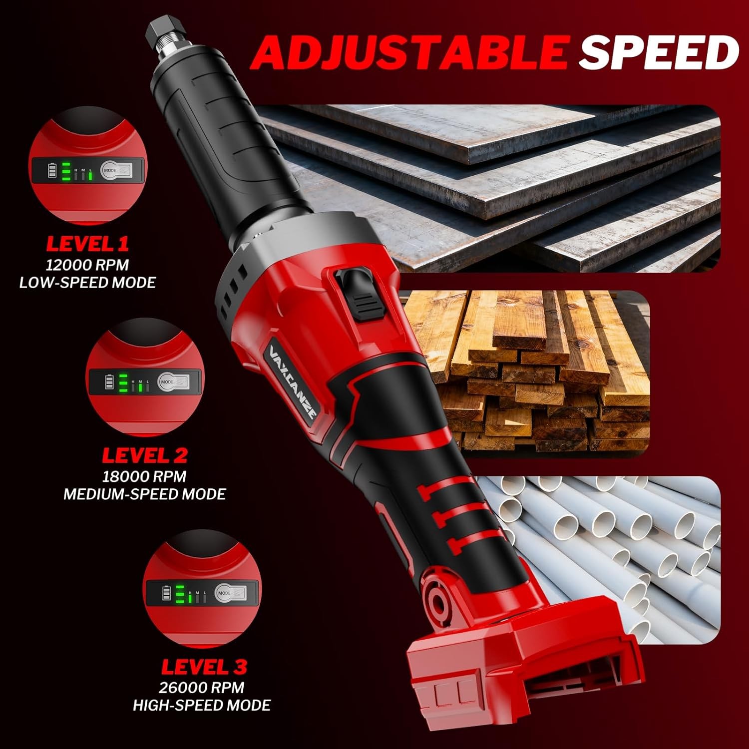 Cordless Brushless Die Grinder 1100W 1/4&Prime; Chuck 3 Speed for M18 Battery