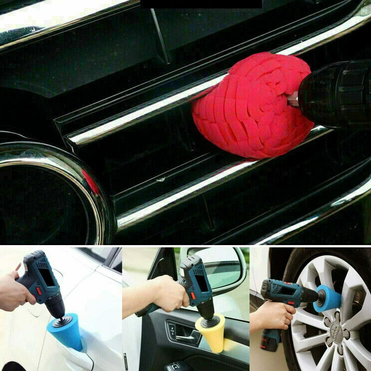 5x Foam Drill Polishing Cone Ball Pads Kit Car Hub Waxing Buffing Wheel Polisher