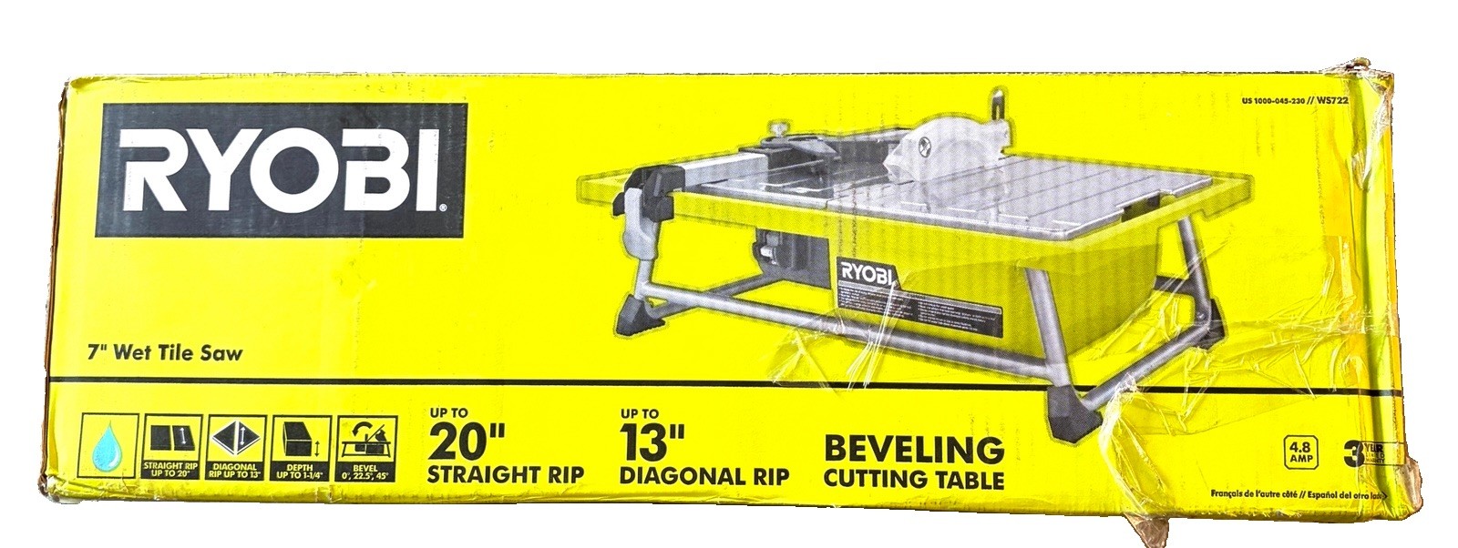 Ryobi 7 in Corded Tabletop Wet Tile Saw 4.8 Amp Model WS722