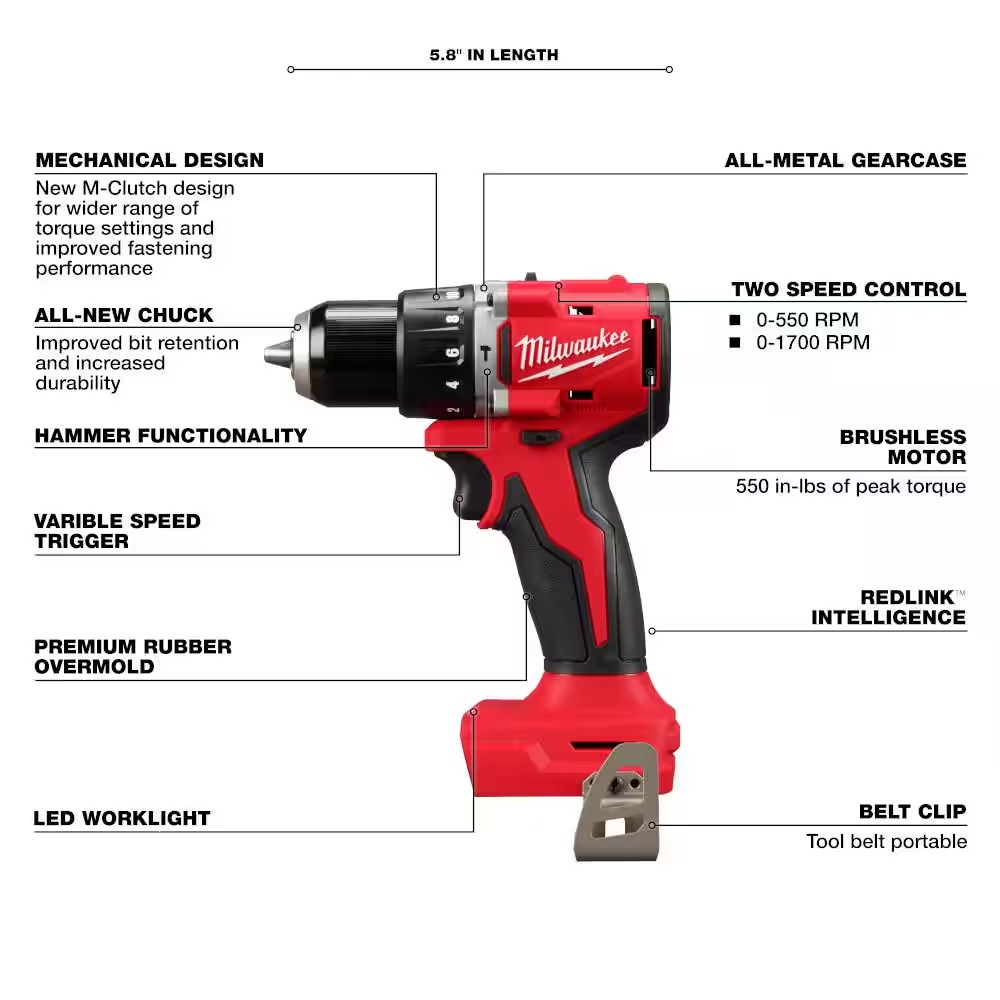 M18 18-Volt Lith-Ion Brushless Cordless Compact Hammer Drill/Impact Combo Kit (2