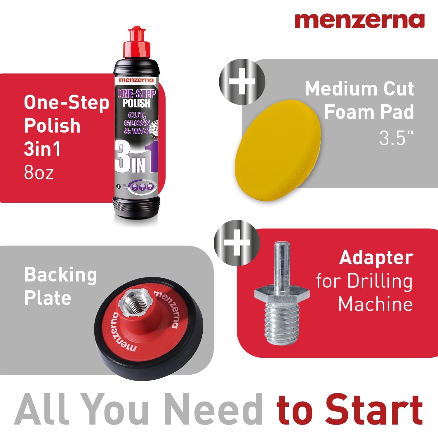 3in1 Polishing Set – One-Step Polish 8oz + Drill Machine Adapter + Medium Cut…