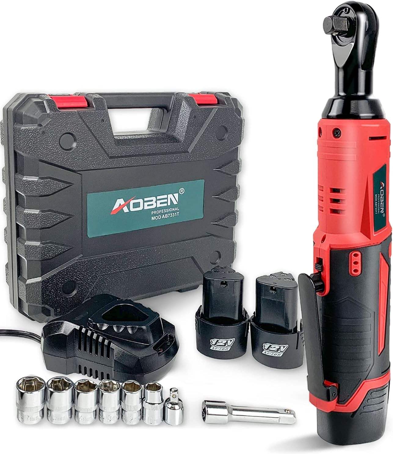 Cordless Electric Ratchet Wrench Set 3/8&Prime; 12V Power Tool Kit With 2 Packs