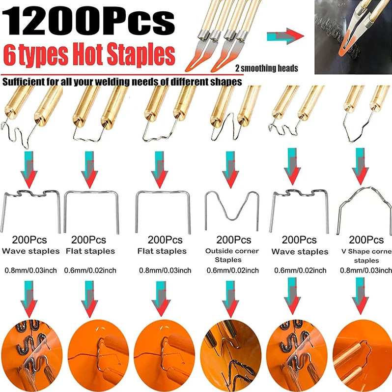 200W Hot Stapler Car Bumper Fender Welder Gun Plastic Repair Kit 1200 Staples