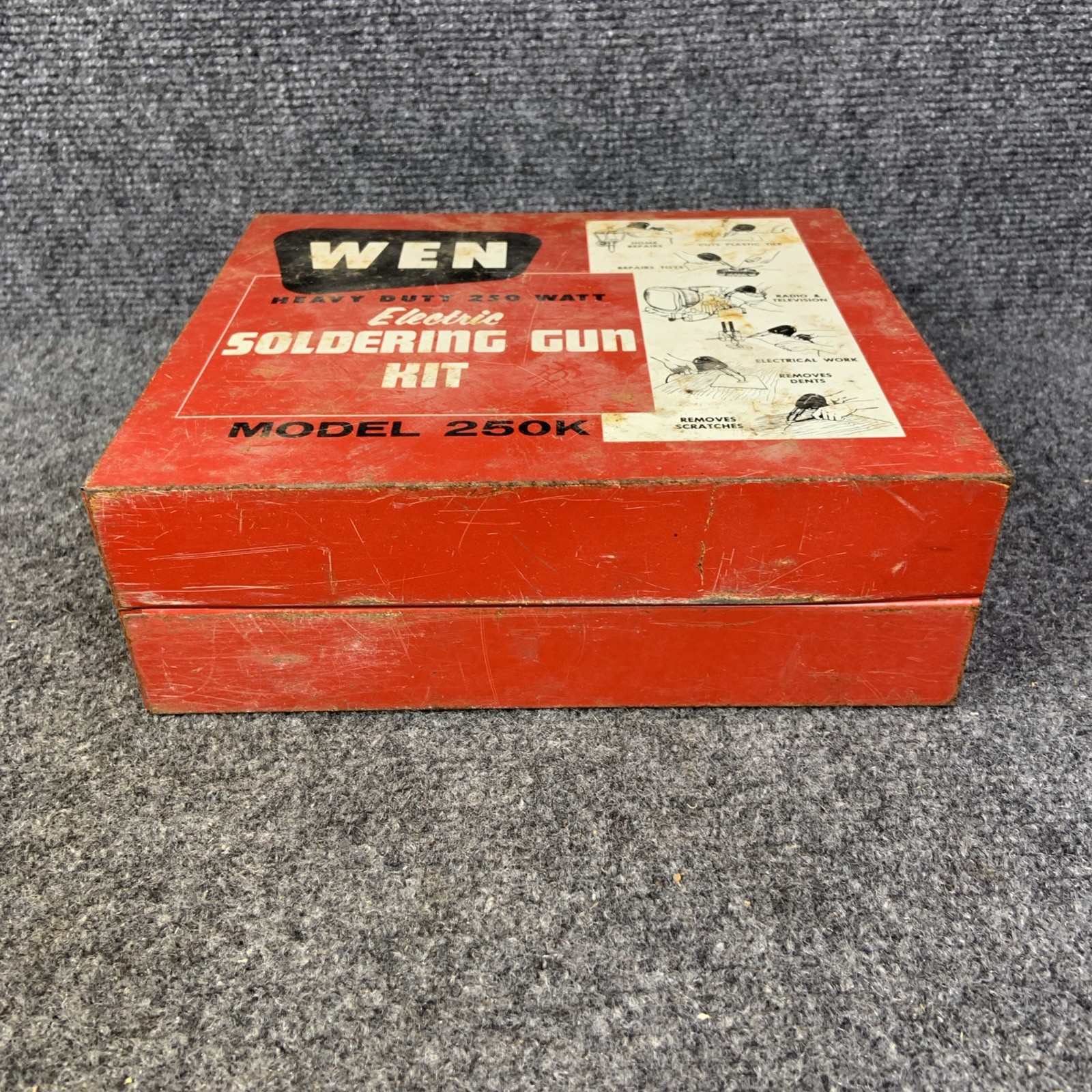 Vintage Wen Soldering Gun Model 250K with Metal Storage Box & Tips WORKS