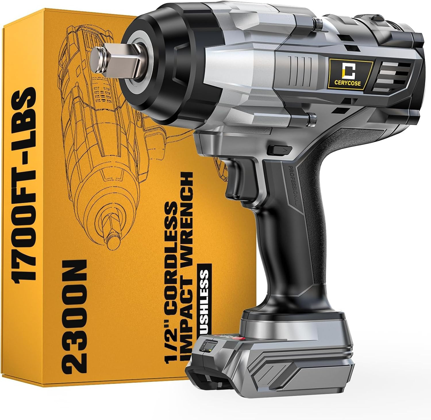 Cordless Impact Wrench 1/2 Inch Compatible with Dewalt Battery: 1700FT-LBS High