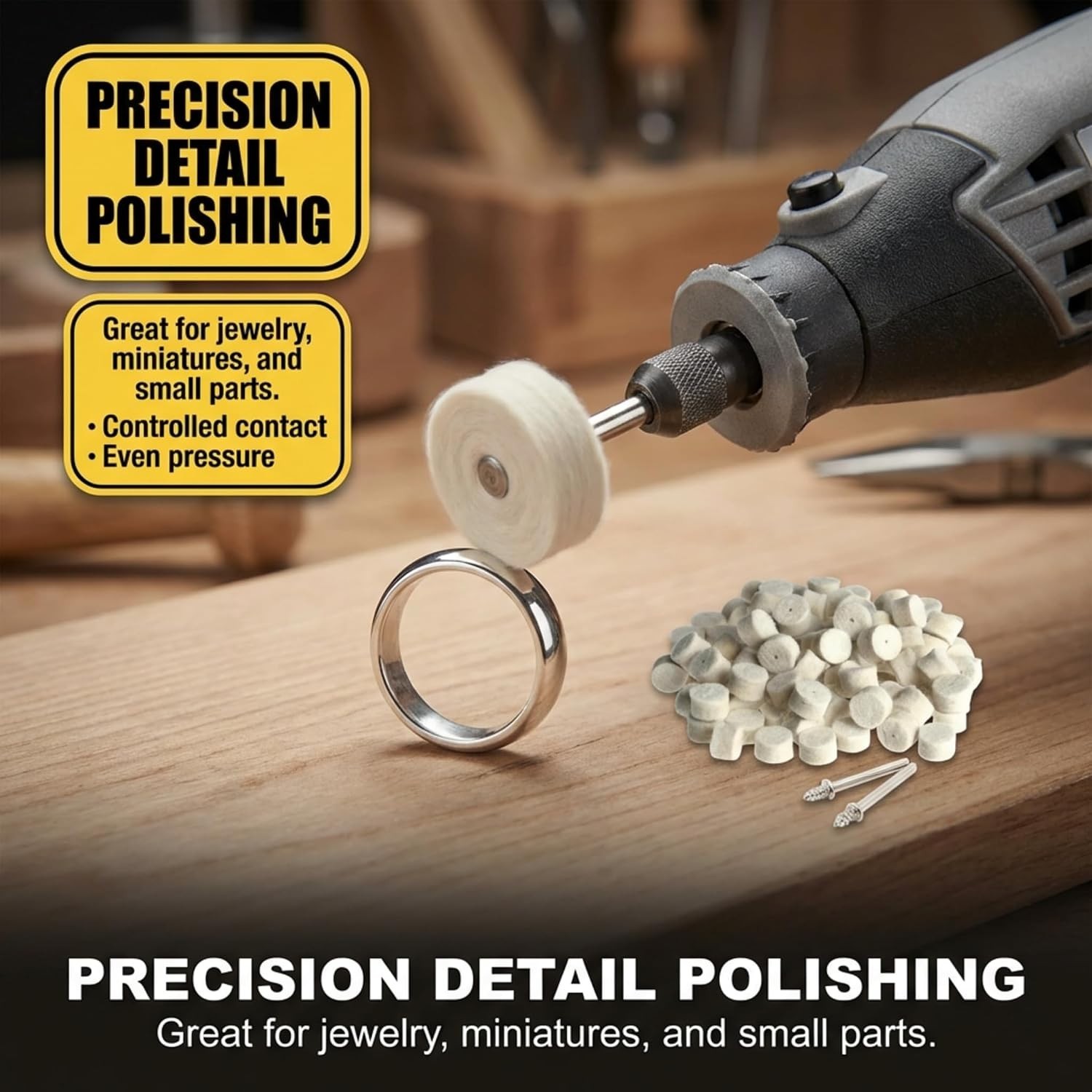 Superior 100 Pc Felt Buffing Wheel Set – Thick Mandrels for Professional Finish