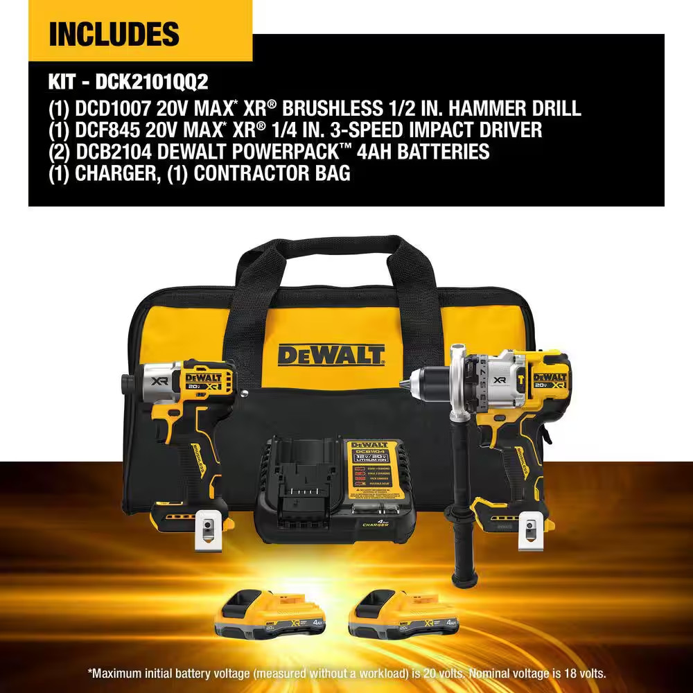 20V MAX Lithium-Ion Cordless 2-Tool Combo Kit with (2) 4.0 Ah Batteries, Charger