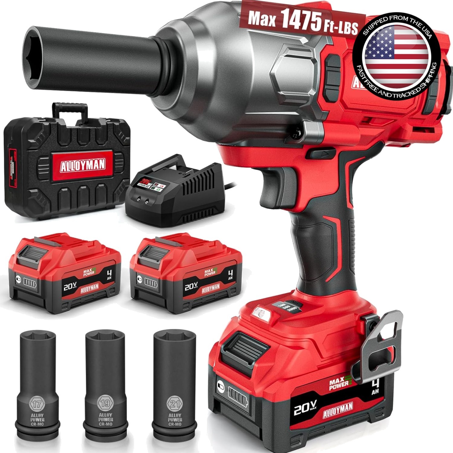 High Torque Cordless Impact Wrench 1475 Ft-lbs with 3-Speed Control & Batteries