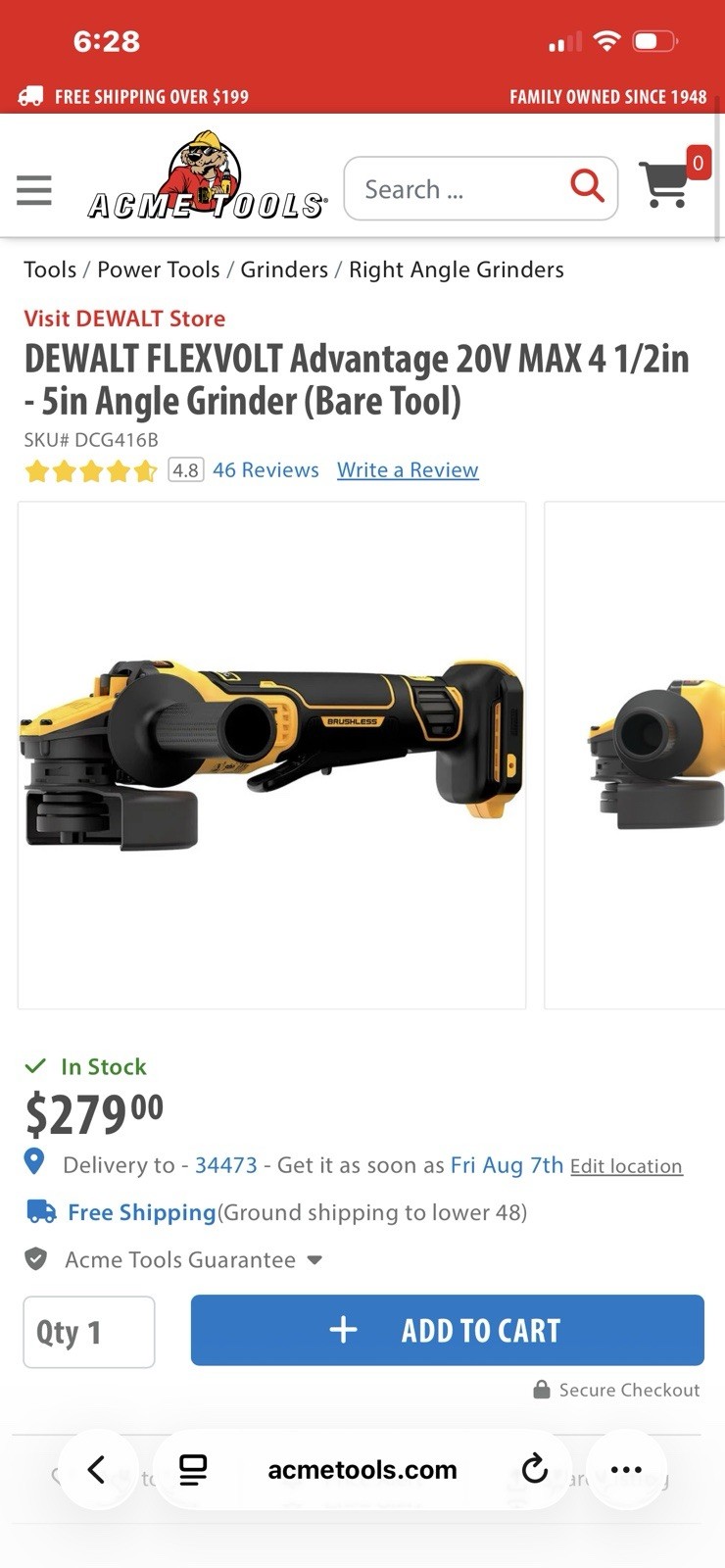 DEWALT 20-Volt MAX Cordless Brushless Angle Grinder – Yellow/Black