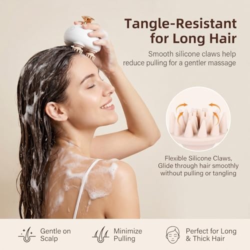 Electric Scalp Massager for Long Hair, Tangle-Resistant Waterproof Head