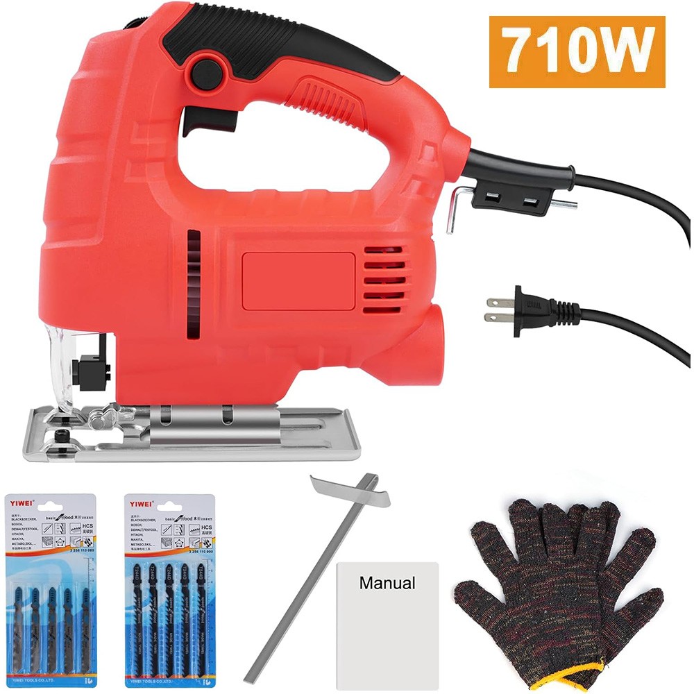 710W Jig Saw 3000RPM Corded Electric Jigsaw 6 Variable Speeds Jigsaw Tool Kit US