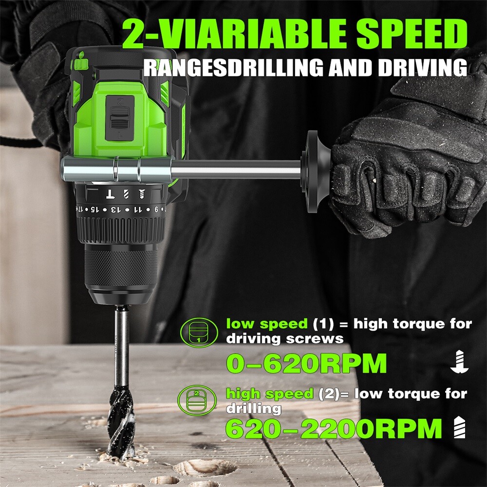 21V Compact Drill Set with 1056 In-Lb Max Torque+2 x 2.0Ah Batteries+1/2 » Chuck