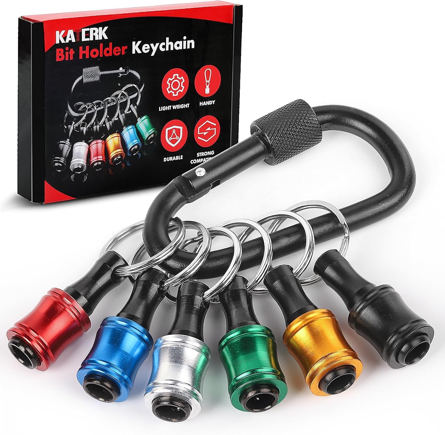 Push to Unlock,Katerk 6pcs 1/4 1 set (1 Carabiner + 6 bit-holders), Black