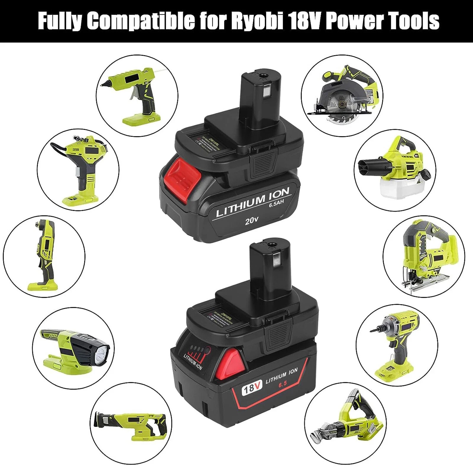 For DEWALT For Milwaukee 20V/18V Battery Adapter Convert to For RYOBI 18V Drill